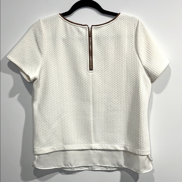 White House Black Market Cream textured blouse Top short sleeve size large - Picture 7 of 7